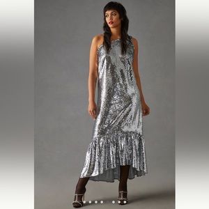 NWT Maeve one shoulder silver sequin gown dress from Anthropologie